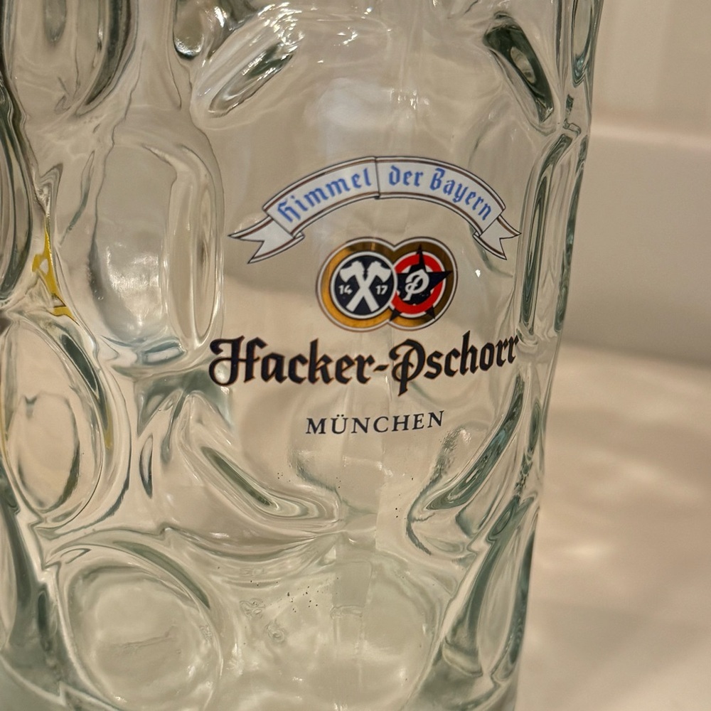 Hacker Pschorr Himmel der Bayern 1 Liter Large Dimpled Glass Beer Stein Munchen - Picture 9 of 15